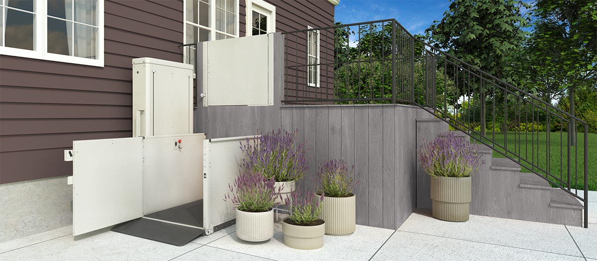 Bruno vertical platform lift at a home entrance